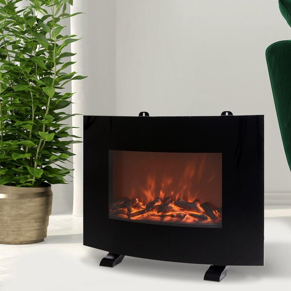 Camino Elettrico da Terra 55x15,5x40 cm 750/1500W Effetto Fiamma Nero