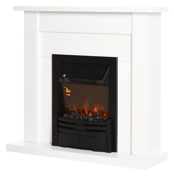 Camino Elettrico da Pavimento 102x30x95 cm Effetto Fiamma 2000W Bianco