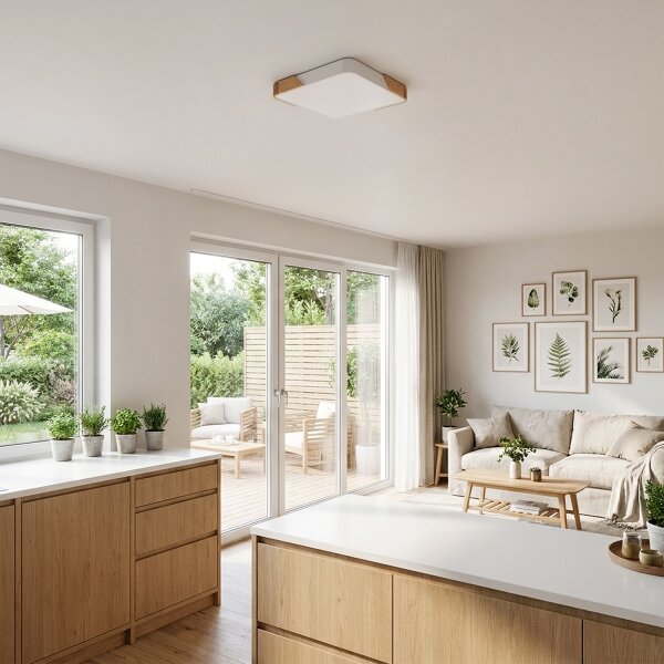 Brilagi - Plafoniera LED dimmerabile PILANA LED/48W/230V rovere/bianco 42x42 cm + telecomando