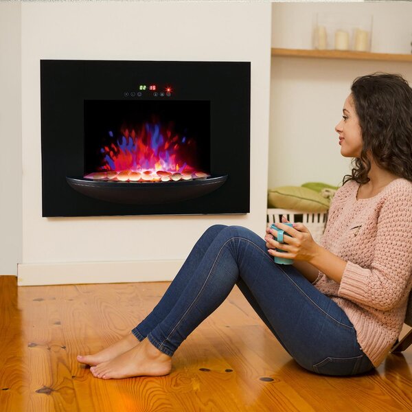 Camino Elettrico da Incasso 66x52 cm 1800W con Timer Effetto Fiamma Nero