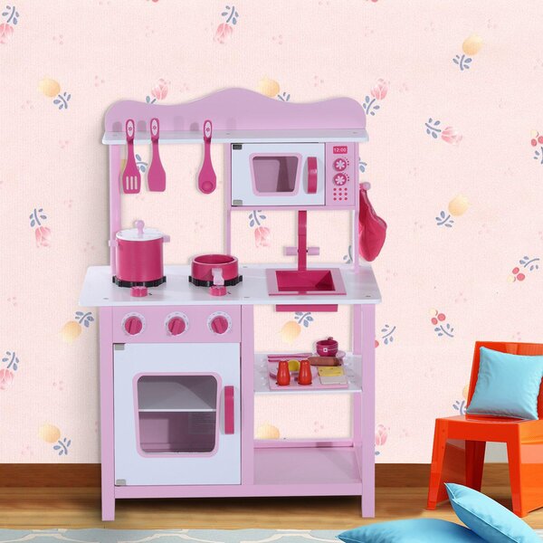 Cucina Giocattolo per Bambini in Legno Rosa 60x30x84.5 cm