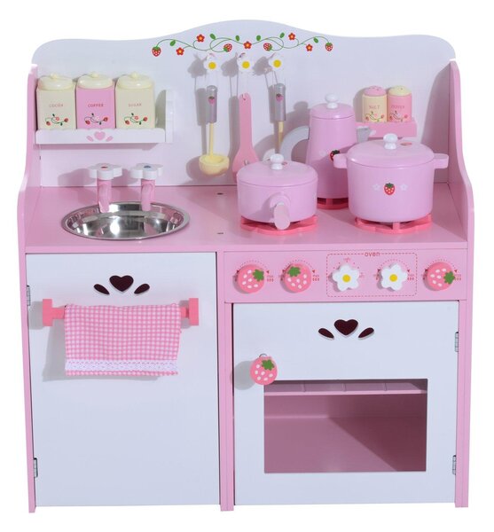 Cucina Giocattolo per Bambini in Legno con Accessori Rosa 60x30x62 cm