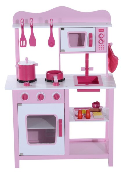 Cucina Giocattolo per Bambini in Legno Rosa 60x30x84.5 cm