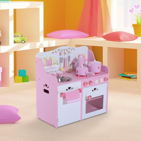 Cucina Giocattolo per Bambini in Legno con Accessori Rosa 60x30x62 cm