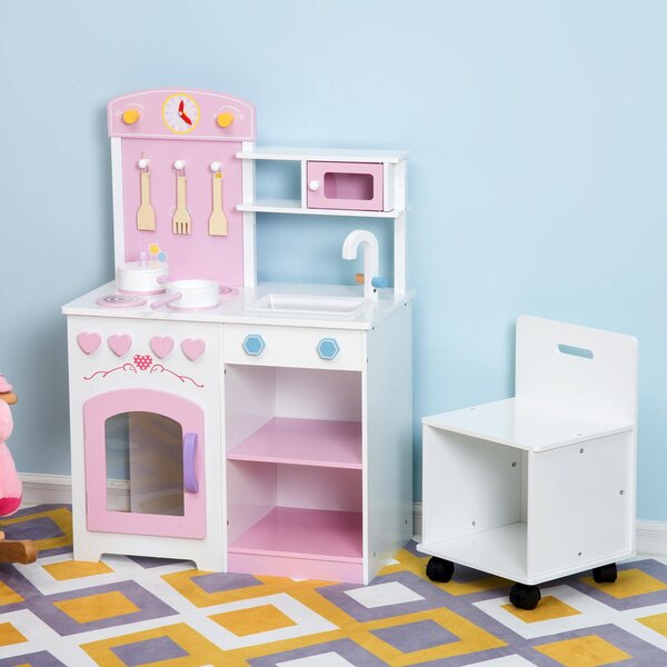 Cucina Giocattolo per Bambini in Legno con Sedia e Accessori 60x35x87 cm