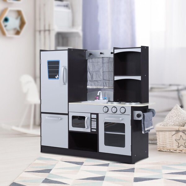 Cucina Giocattolo per Bambini con Frigo e Microonde Nera e Grigia