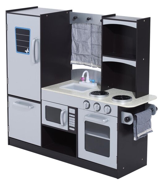 Cucina Giocattolo per Bambini con Frigo e Microonde Nera e Grigia