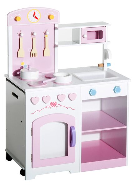 Cucina Giocattolo per Bambini in Legno con Sedia e Accessori 60x35x87 cm