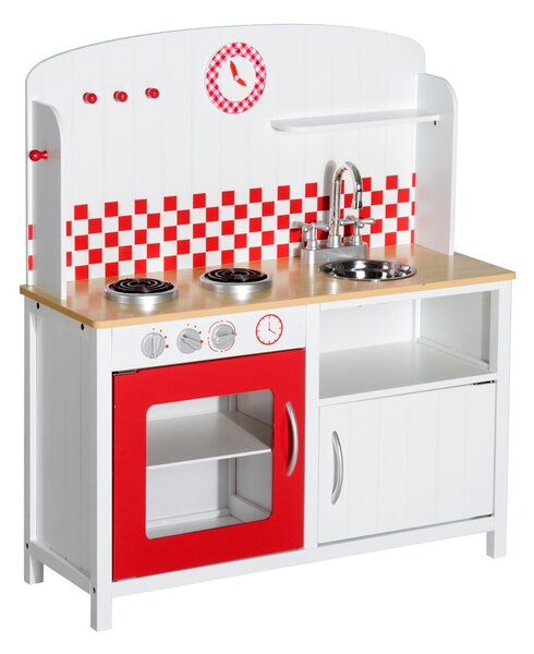 Cucina Giocattolo per Bambini con Accessori in Legno Bianco e Rosso 70x30x88 cm