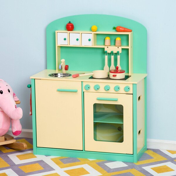 Cucina Giocattolo per Bambini con Accessori in Legno Verde 70x30x88 cm