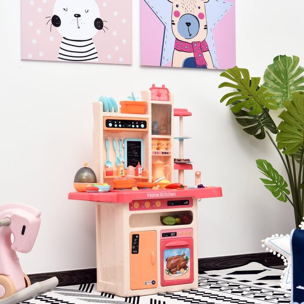 Cucina Giocattolo per Bambini 71x28,5x93,5 cm con Accessori Rosa