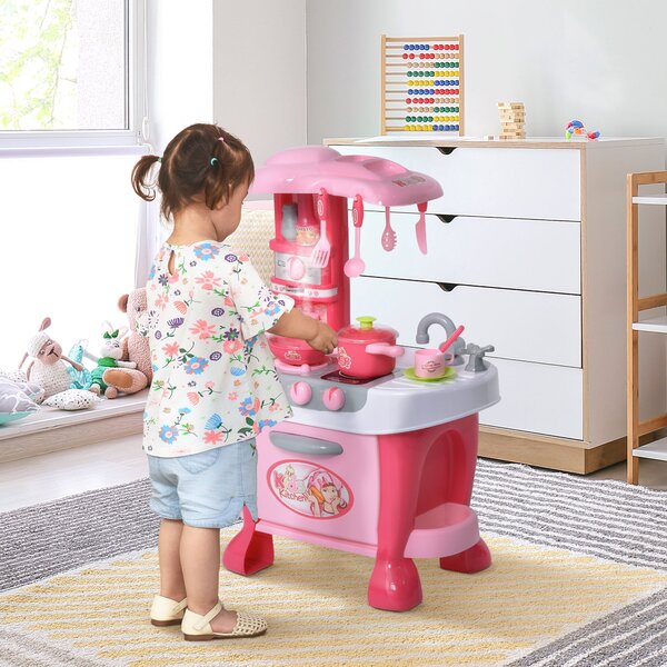 Cucina Giocattolo per Bambini 51x30x73 cm con Utensili Rosa