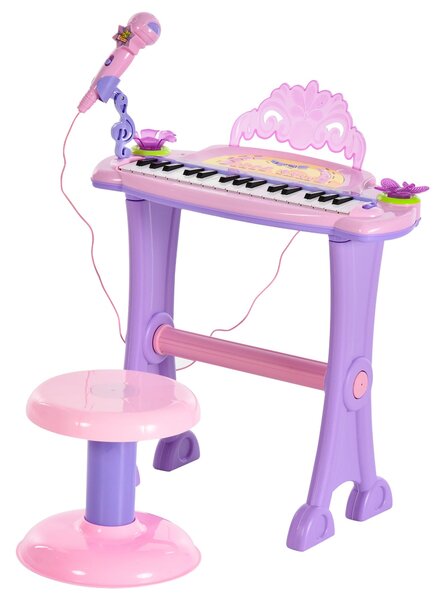 Pianola 32 Tasti con Sgabello e Microfono Karaoke Mp3 e Registratore Rosa