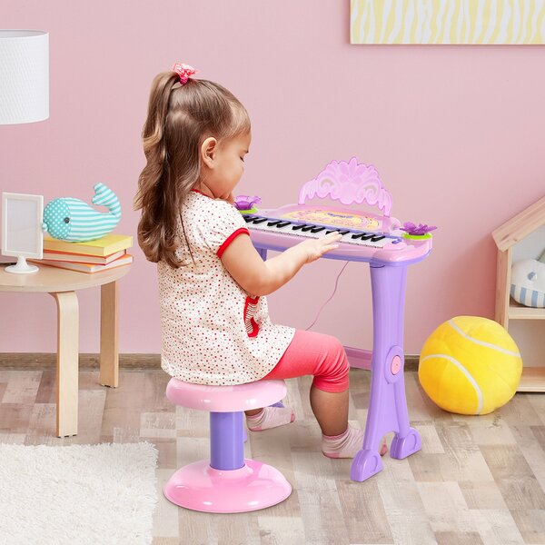 Pianola 32 Tasti con Sgabello e Microfono Karaoke Mp3 e Registratore Rosa