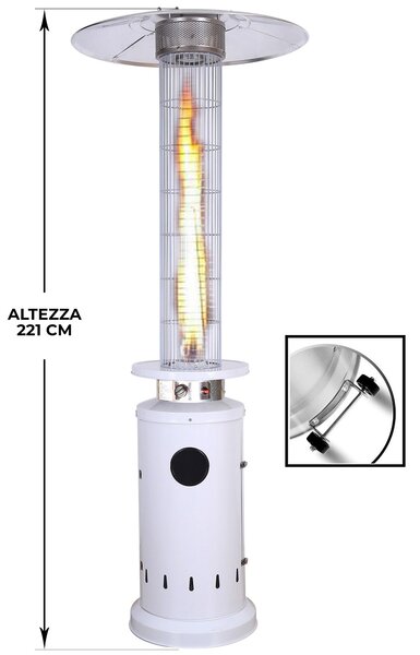 Stufa a Cilindro Gas Gpl da Esterno 13 kW Fire Glass Bianca
