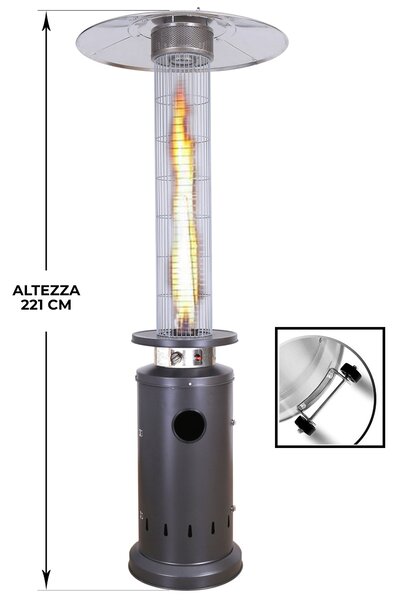 Stufa a Cilindro Gas Gpl da Esterno 13 kW Fire Glass Grigia