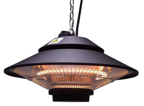 Stufa Elettrica ad Infrarossi Ø42,5 cm a Sospensione da Soffitto 1500W con Telecomando Nera