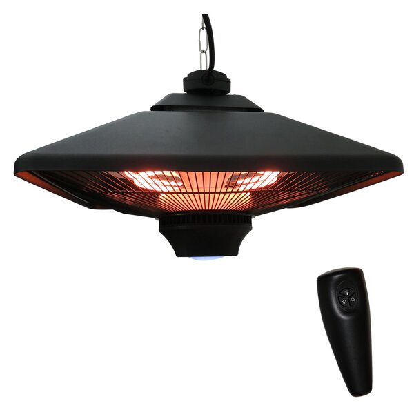 Stufa Alogena a Sospensione Ø43x25 cm 2000W con Luce LED e Telecomando Nera