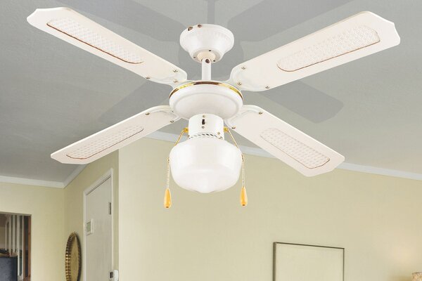 Ventilatore da Soffitto con 4 Pale e Lampada Ø106cm 3 Velocità Kooper Windy Bianco