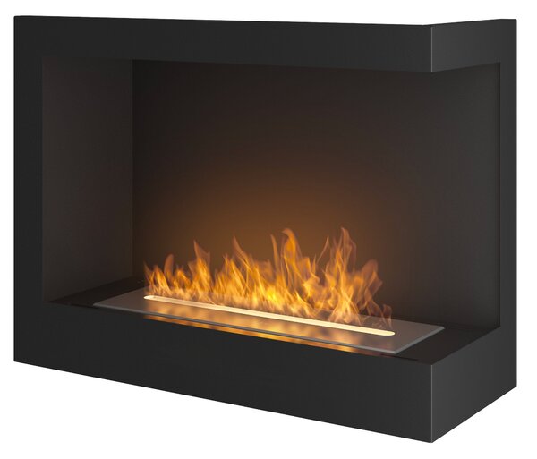 Camino a Bioetanolo da Incasso 60x45 cm Corner 600 Right Destro Nero con Vetro