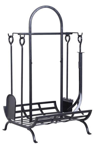 Portalegna Legnaia in Ferro 45x40x78 cm Max 100Kg con Attrezzi Nero