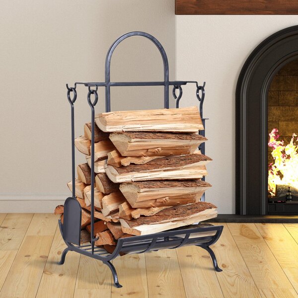 Portalegna Legnaia in Ferro 45x40x78 cm Max 100Kg con Attrezzi Nero