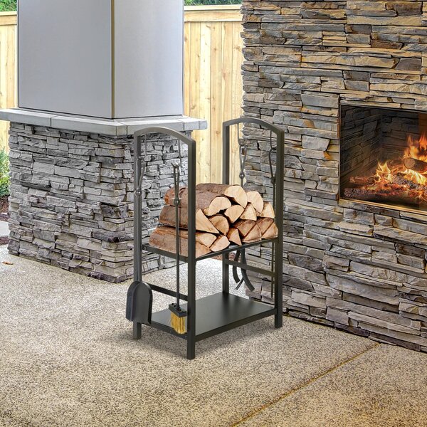 Portalegna Legnaia in Ferro 40x30x74 cm Max 100Kg con Attrezzi Nero