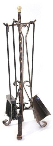 Set Camino 4 Pezzi in Ferro Battuto Pomello in Ottone con Supporto