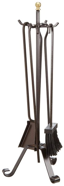 Set Camino 4 Pezzi 22x58 cm Scopino Paletta Attizzatoio e Pinza Ferro Battuto