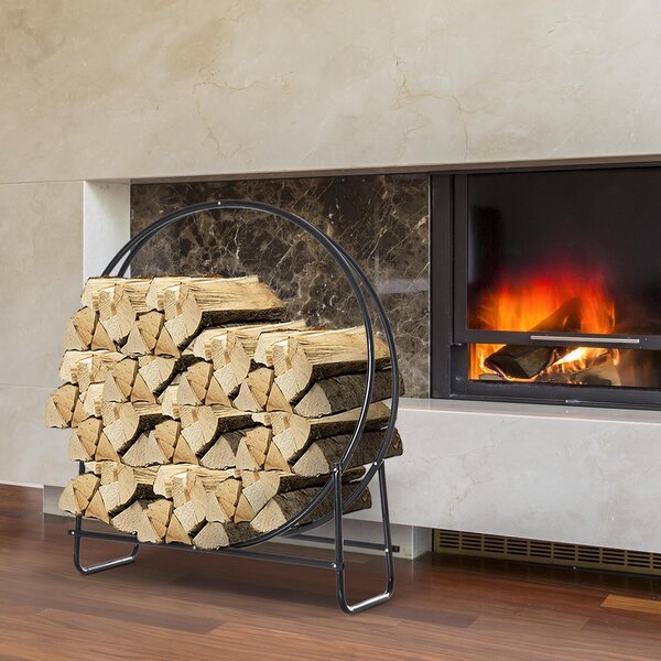 Porta Legna Design Cerchio da Interno in Ferro Nero 102x40x114 cm