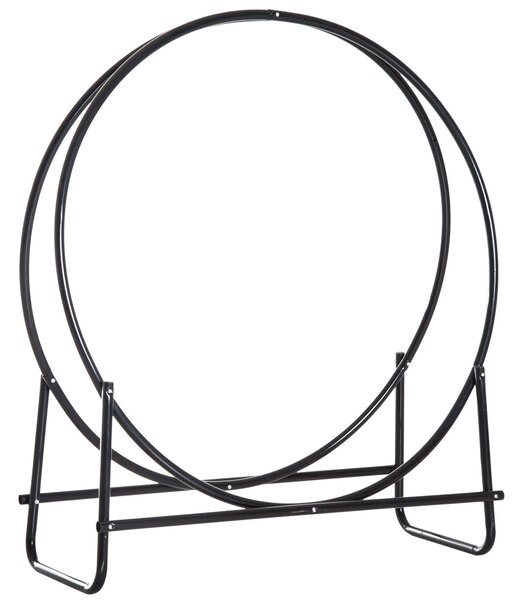 Porta Legna Design Cerchio da Interno in Ferro Nero 102x40x114 cm
