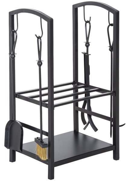 Portalegna Legnaia in Ferro 40x30x74 cm Max 100Kg con Attrezzi Nero