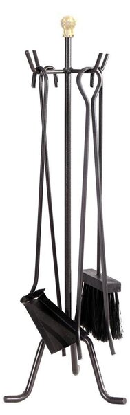 Set Camino 4 Pezzi 22x58 cm Scopino Paletta Attizzatoio e Pinza Ferro Battuto