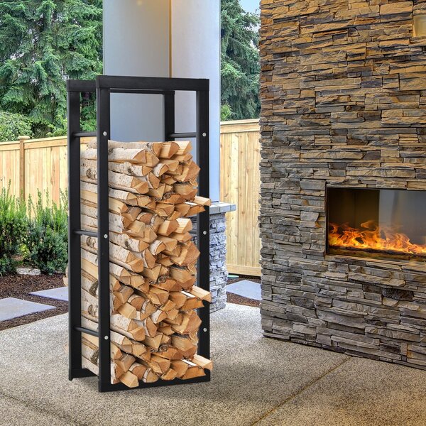 Portalegna Legnaia in Ferro 40x25x100 cm da Interno Max 100Kg Nero