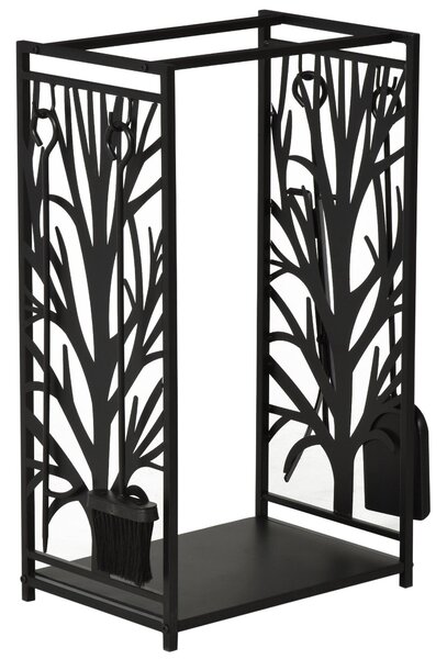 Portalegna Legnaia 46x29x70 cm in Acciaio con Attrezzi Nero