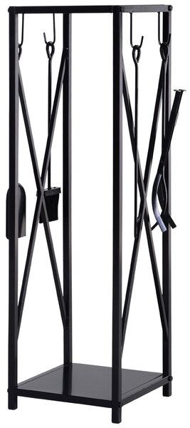 Portalegna per Camino 34x34x111 cm con Accessori in Metallo Nero