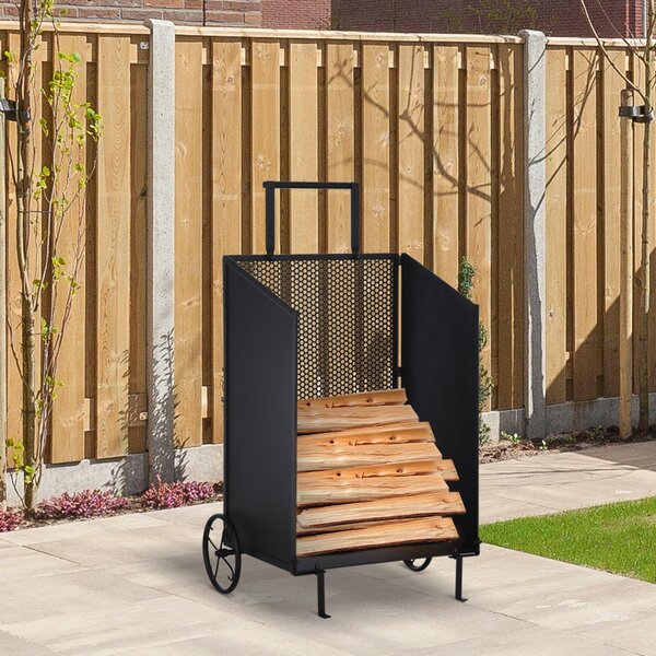 Carrello Portalegna 51,5x45,5x91,5 cm con Ruote in Ferro Nero