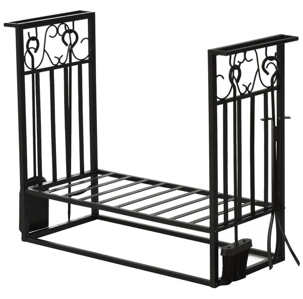 Portalegna Legnaia 75x30x60 cm in Acciaio con Attrezzi Nero