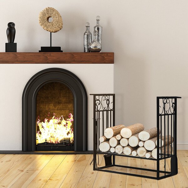 Portalegna Legnaia 75x30x60 cm in Acciaio con Attrezzi Nero