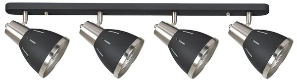 Plafoniera con 4 Faretti LED da Soffitto Orientabili in Metallo Cromato Nero Ø13x16x72 cm
