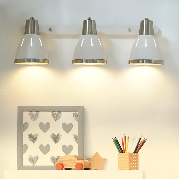 Plafoniera con 3 Faretti LED da Soffitto Orientabili in Metallo Cromato Bianco Ø13x16x55 cm