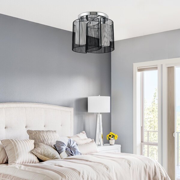 Lampada da Soffitto 2 Paralumi 80W E27 in Acciaio e Vetro Ø47,5x33 cm Nero