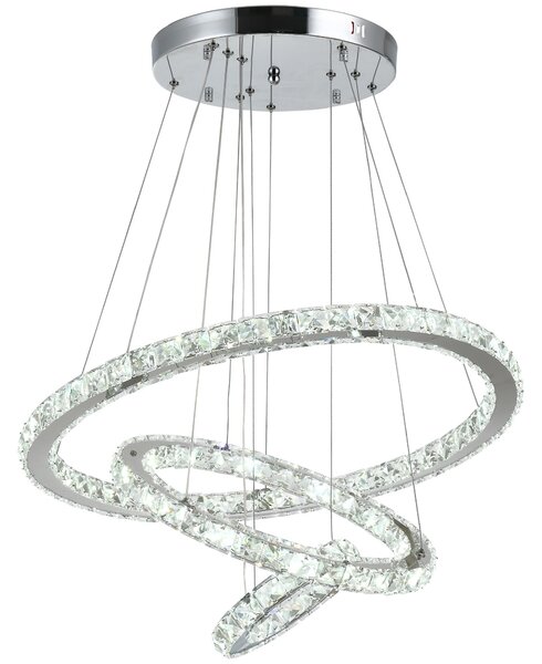 Lampada da Soffitto a LED 40W 3 Anelli in Acciaio e Cristallo Ø60x110 cm