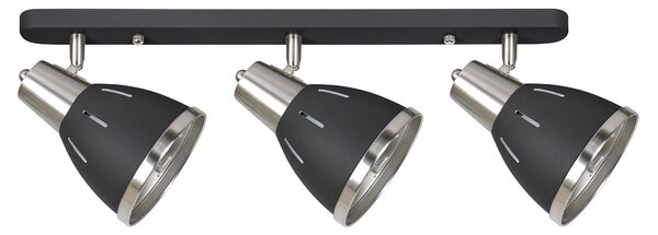 Plafoniera con 3 Faretti LED da Soffitto Orientabili in Metallo Cromato Nero Ø13x16x55 cm