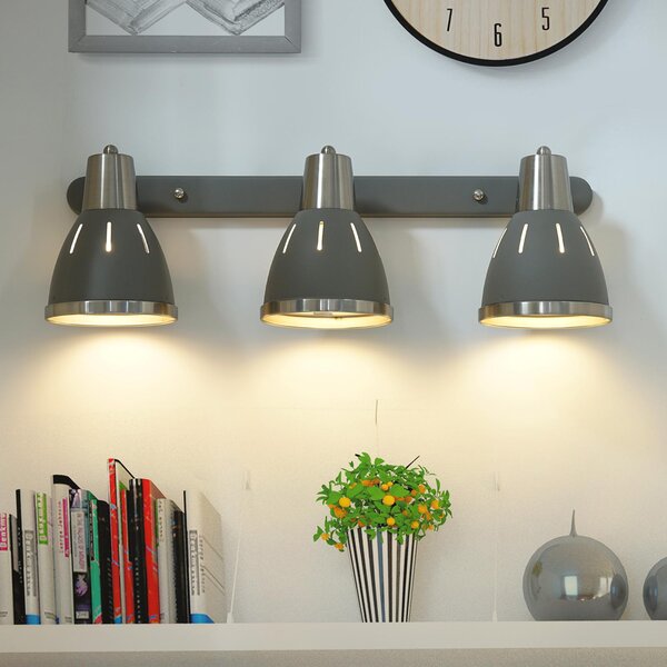 Plafoniera con 3 Faretti LED da Soffitto Orientabili in Metallo Cromato Grigio Ø13x16x55 cm