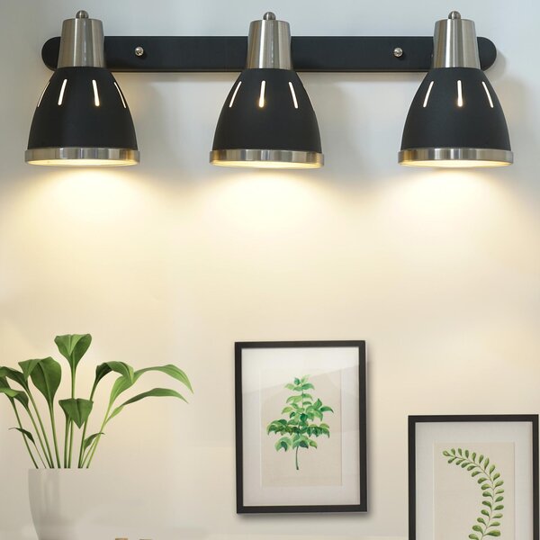 Plafoniera con 3 Faretti LED da Soffitto Orientabili in Metallo Cromato Nero Ø13x16x55 cm