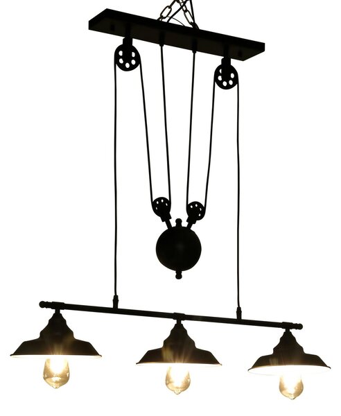 Lampada da Soffitto 3 Paralumi E27 in Metallo 90x22x180 cm Nero