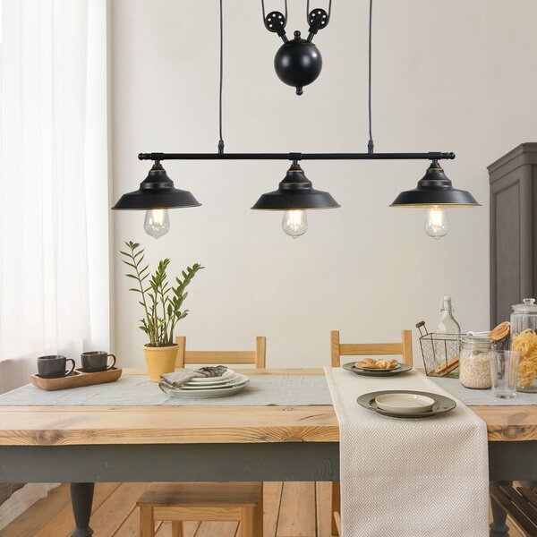 Lampada da Soffitto 3 Paralumi E27 in Metallo 90x22x180 cm Nero