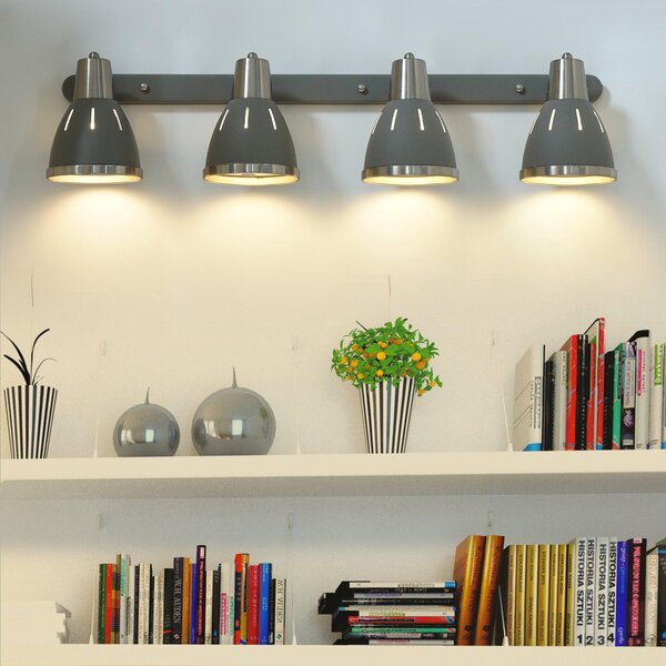Plafoniera con 4 Faretti LED da Soffitto Orientabili in Metallo Cromato Grigio Ø13x16x72 cm