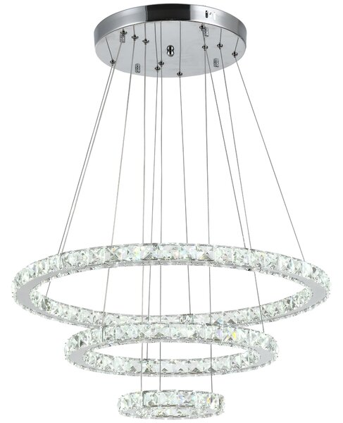 Lampada da Soffitto a LED 40W 3 Anelli in Acciaio e Cristallo Ø60x110 cm